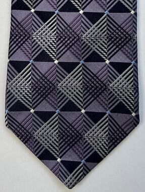 Murano Purple Geometric Plaid Silk Tie USA Made Classic Width Necktie